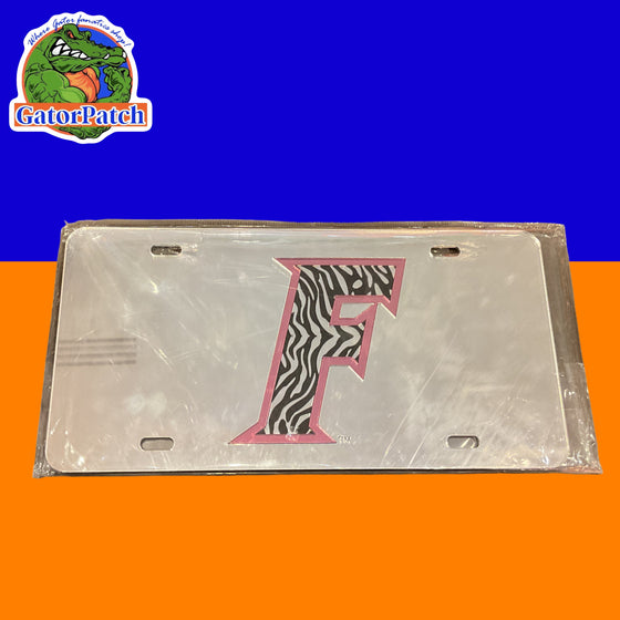 Reflective Zebra Print F Logo License Plate