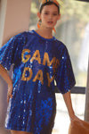 Round Neck Sequin GAME DAY letter Tunic Top: ROYAL BLUE