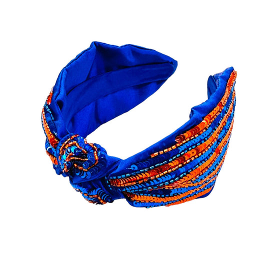 Gameday Sequin  Headbands: Orange/blue