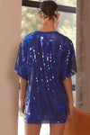 Round Neck Sequin GAME DAY letter Tunic Top: ROYAL BLUE